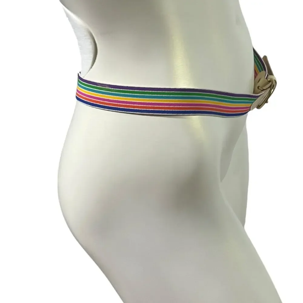 Unbranded 32-36 Inch Rainbow Striped Elastic Belt Vintage 80s